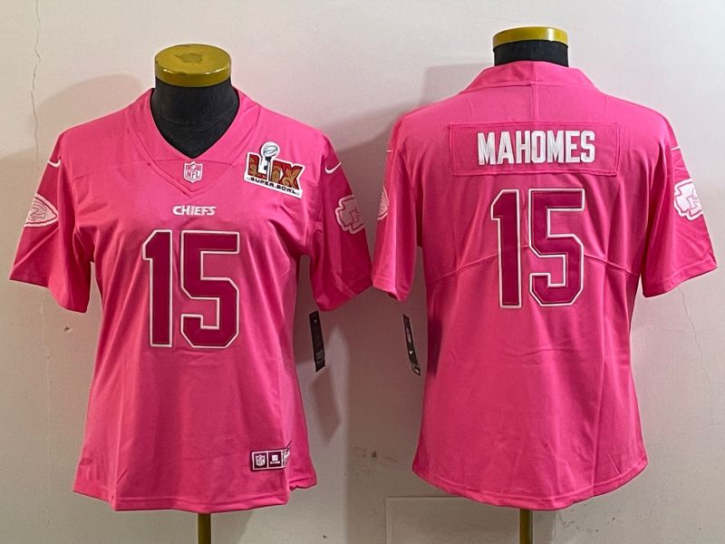 Youth Kansas City Chiefs #15 Mahomes Pink 2025 Nike Vapor Limited NFL Jersey style 4